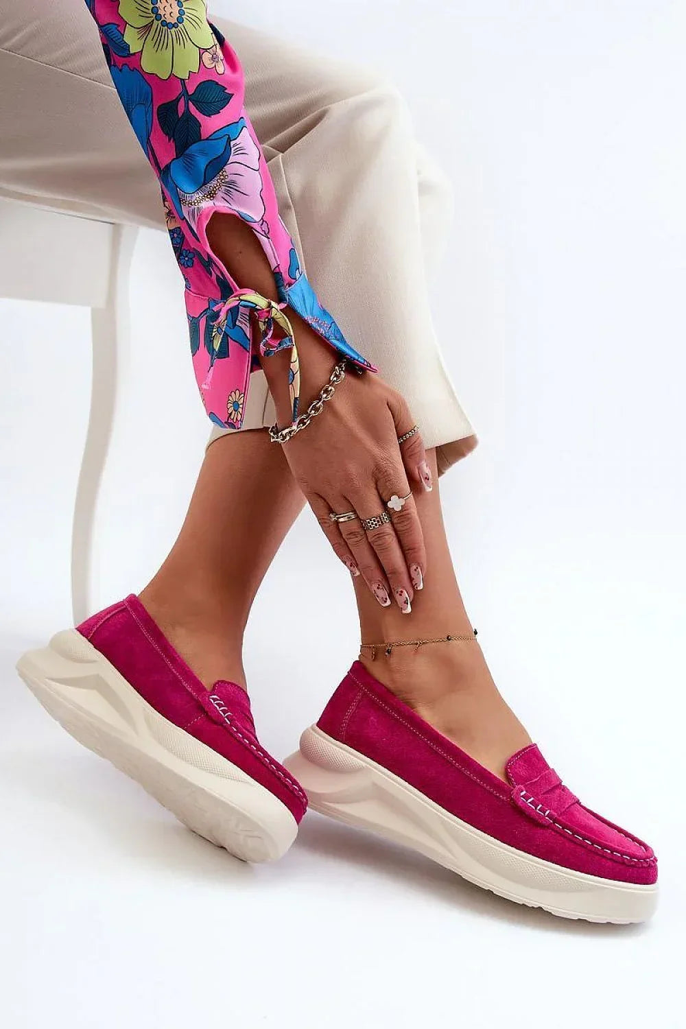 Women’s Pink & Beige Platform Moccasin Loafers