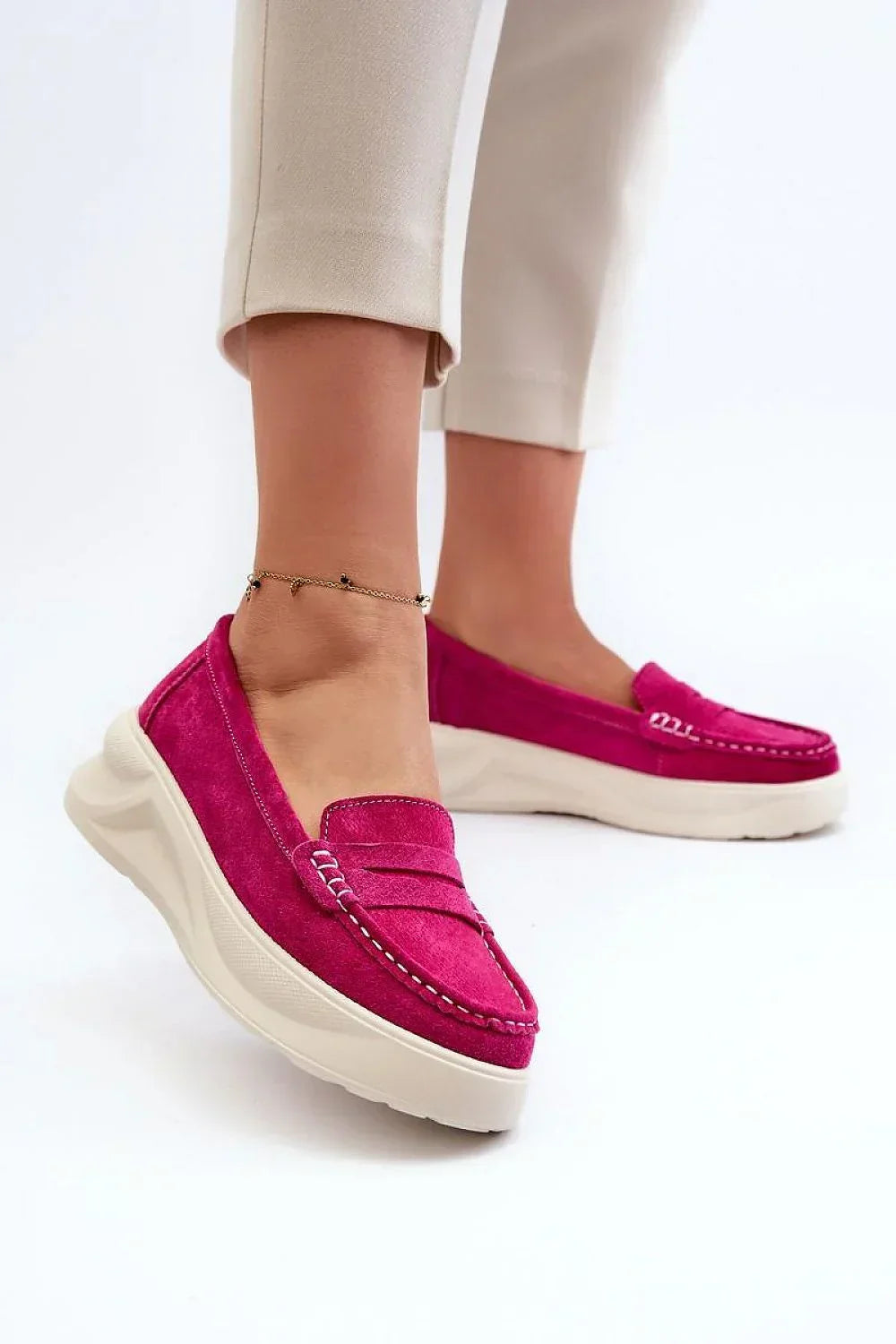 Women’s Pink & Beige Platform Moccasin Loafers