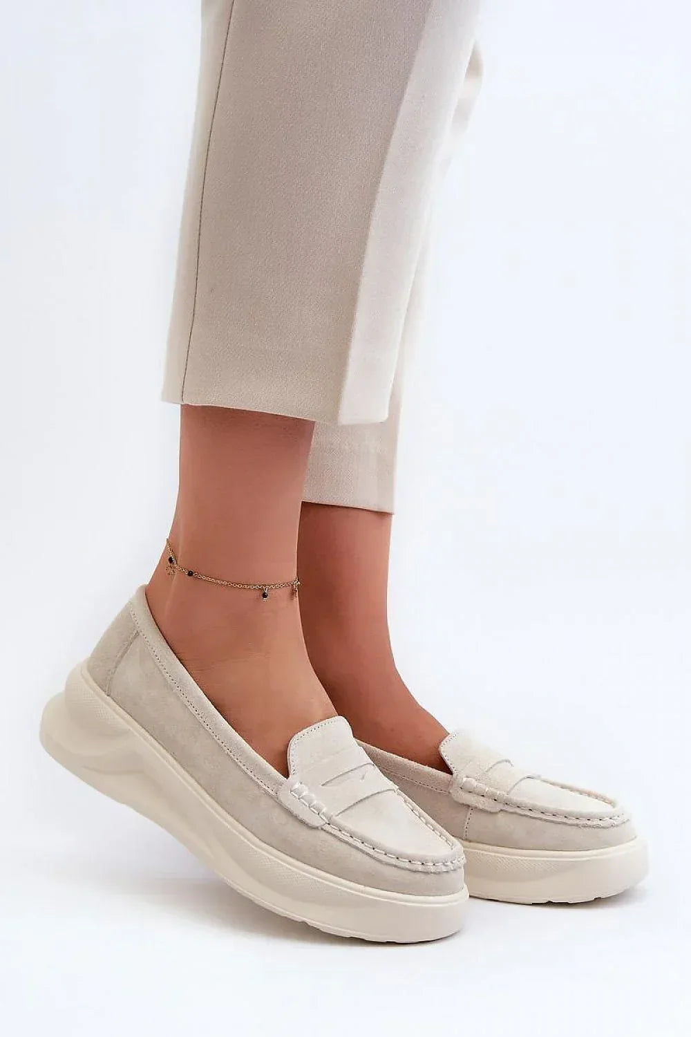 Women’s Pink & Beige Platform Moccasin Loafers