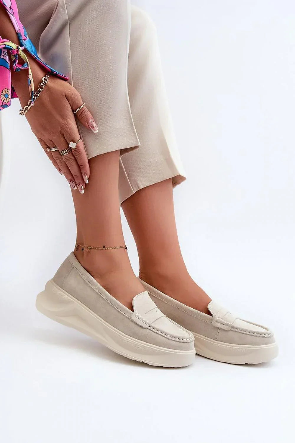 Women’s Pink & Beige Platform Moccasin Loafers