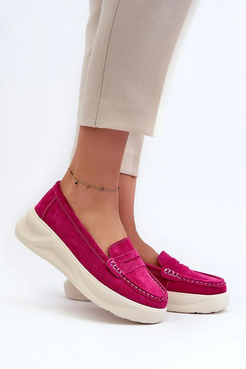 Women’s Pink & Beige Platform Moccasin Loafers