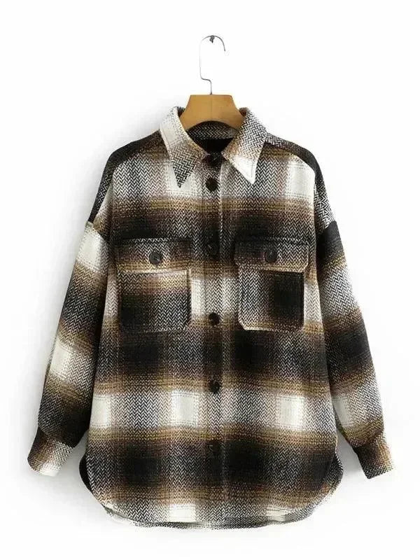 Women's Plaid Long Sleeve Shirt-Women's Shirts-LeStyleParfait