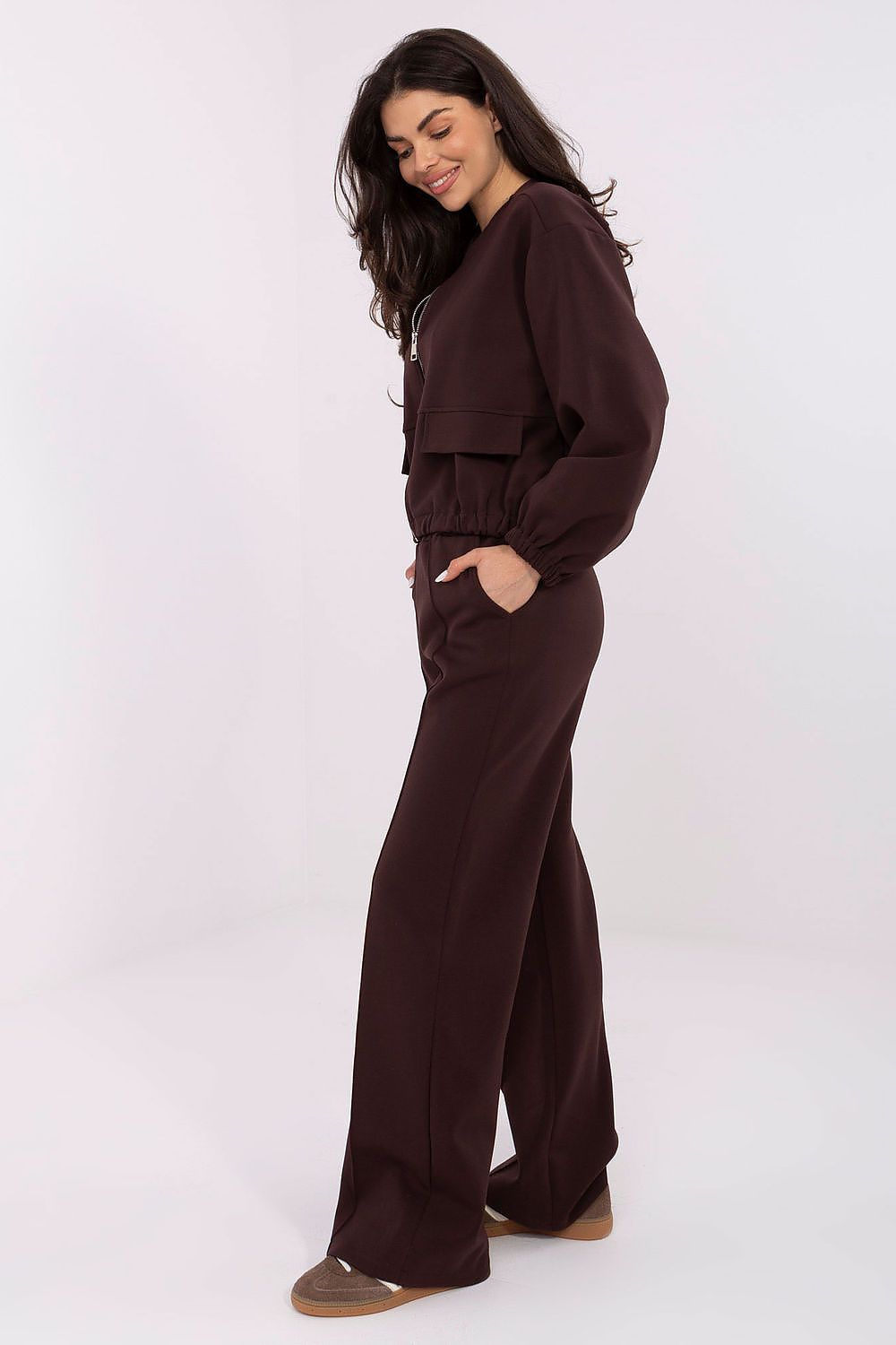 Women's Plain Zip-Up Sweatshirt — Brown-Women Sweatshirt-LeStyleParfait