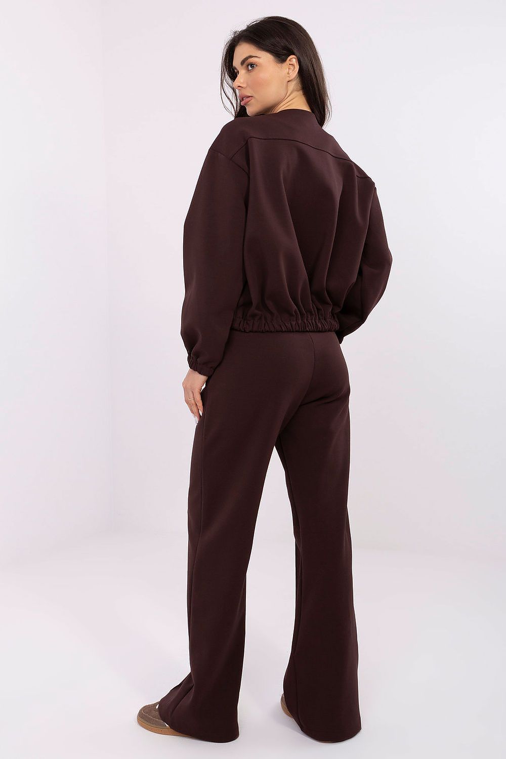 Women's Plain Zip-Up Sweatshirt — Brown-Women Sweatshirt-LeStyleParfait