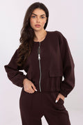 Women's Plain Zip-Up Sweatshirt — Brown-Women Sweatshirt-LeStyleParfait