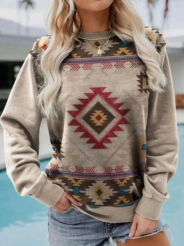 Women's Printed Crewneck Sweatshirt-Women Sweatshirt-LeStyleParfait