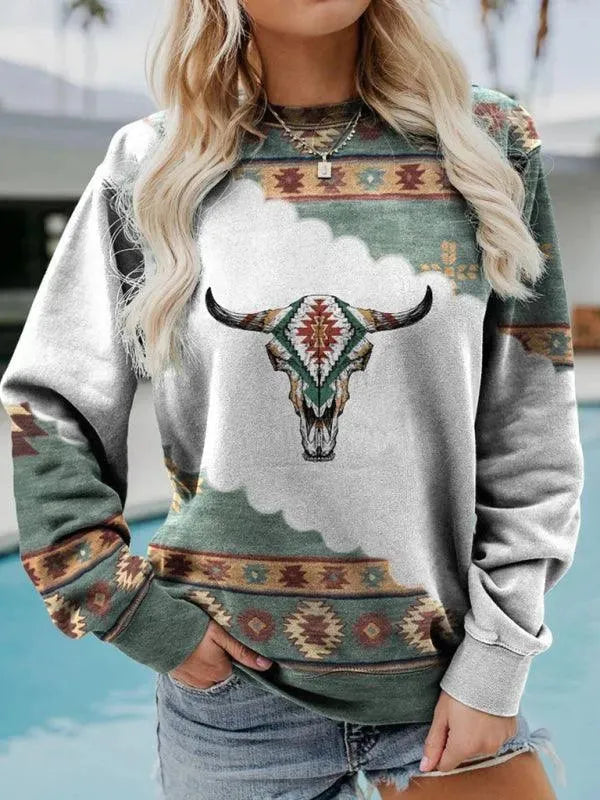 Women's Printed Crewneck Sweatshirt-Women Sweatshirt-LeStyleParfait