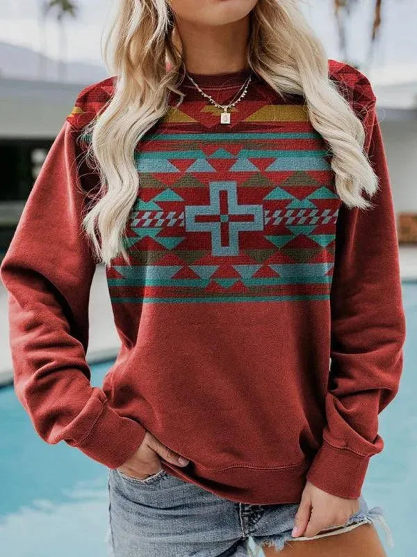Women's Printed Crewneck Sweatshirt-Women Sweatshirt-LeStyleParfait