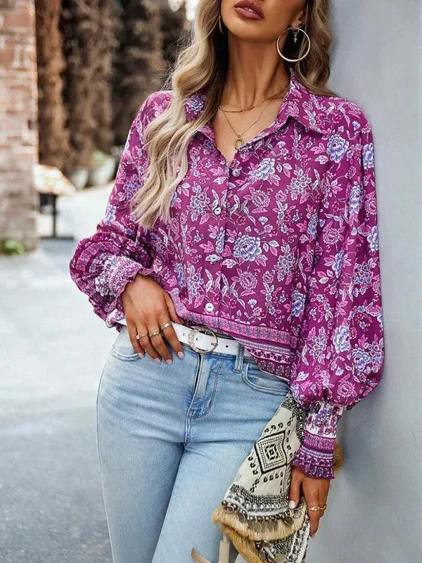 Women's Printed Long Sleeve Shirt-Women's Shirts-LeStyleParfait