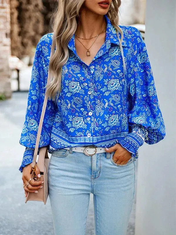 Women's Printed Long Sleeve Shirt-Women's Shirts-LeStyleParfait