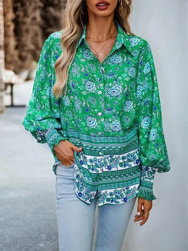 Women's Printed Long Sleeve Shirt-Women's Shirts-LeStyleParfait
