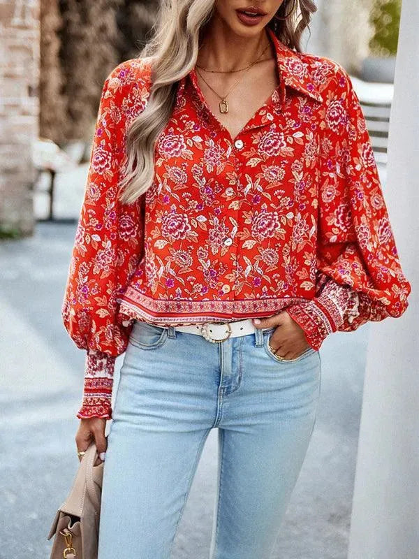 Women's Printed Long Sleeve Shirt-Women's Shirts-LeStyleParfait