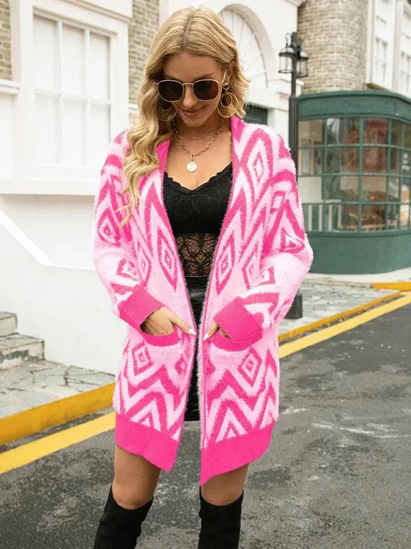 Women's Retro Diamond Longline Cardigan Sweater