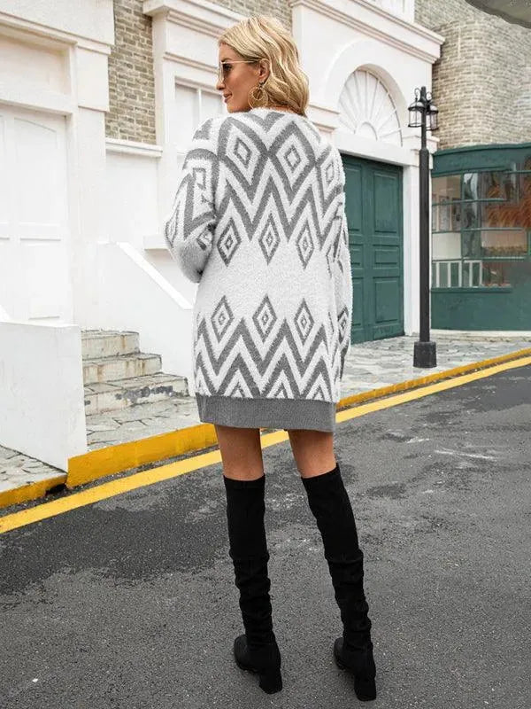 Women's Retro Diamond Longline Cardigan Sweater