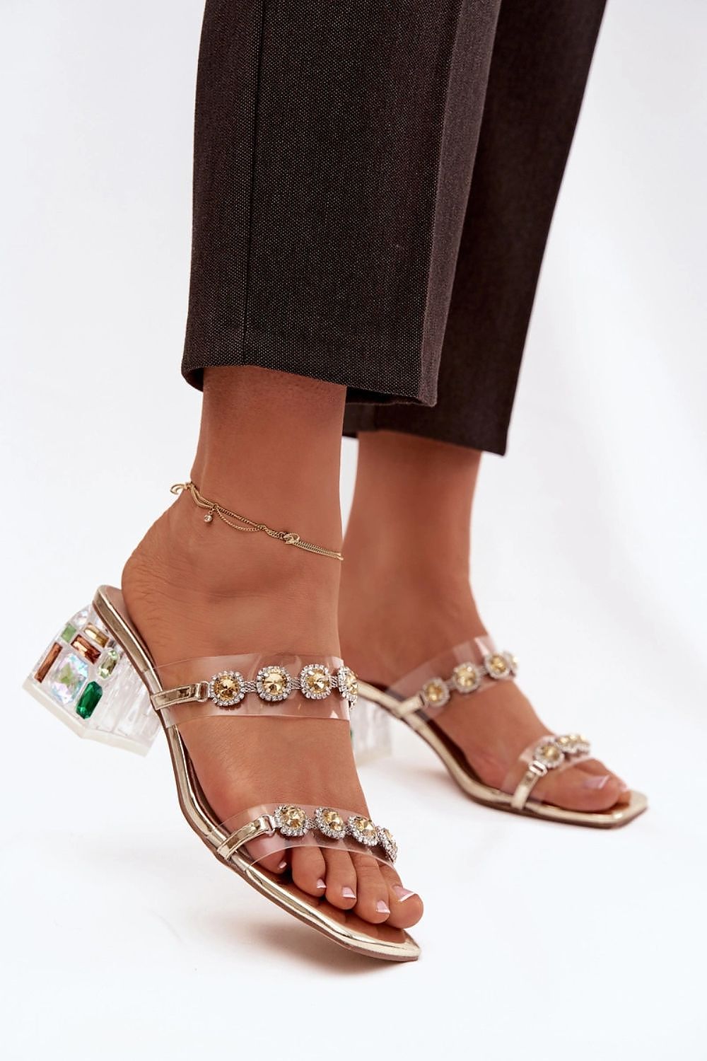 Women’s Rhinestone Cocktail Heel Sandals-Women's Sandals-LeStyleParfait