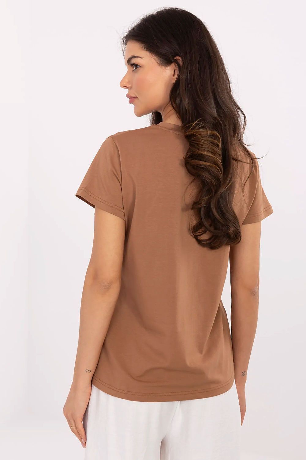 Women's Rhinestone V-Neck T-Shirt — Brown-Women T-Shirt-LeStyleParfait