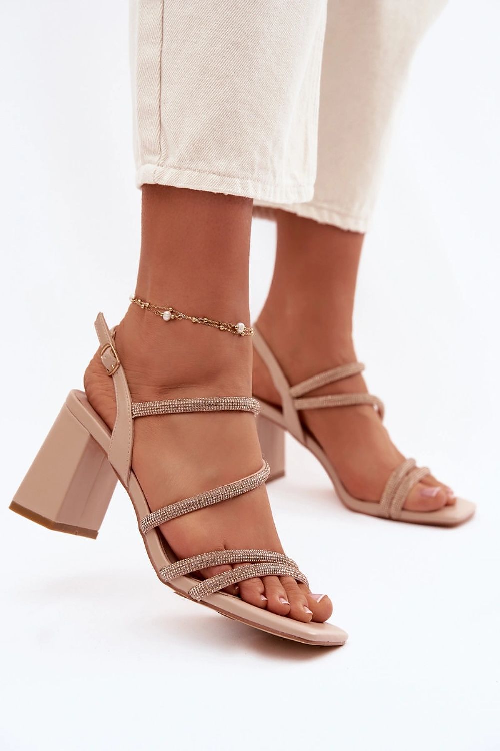 Women’s Rhinestone Wedding Block Sandals-Women's Sandals-LeStyleParfait