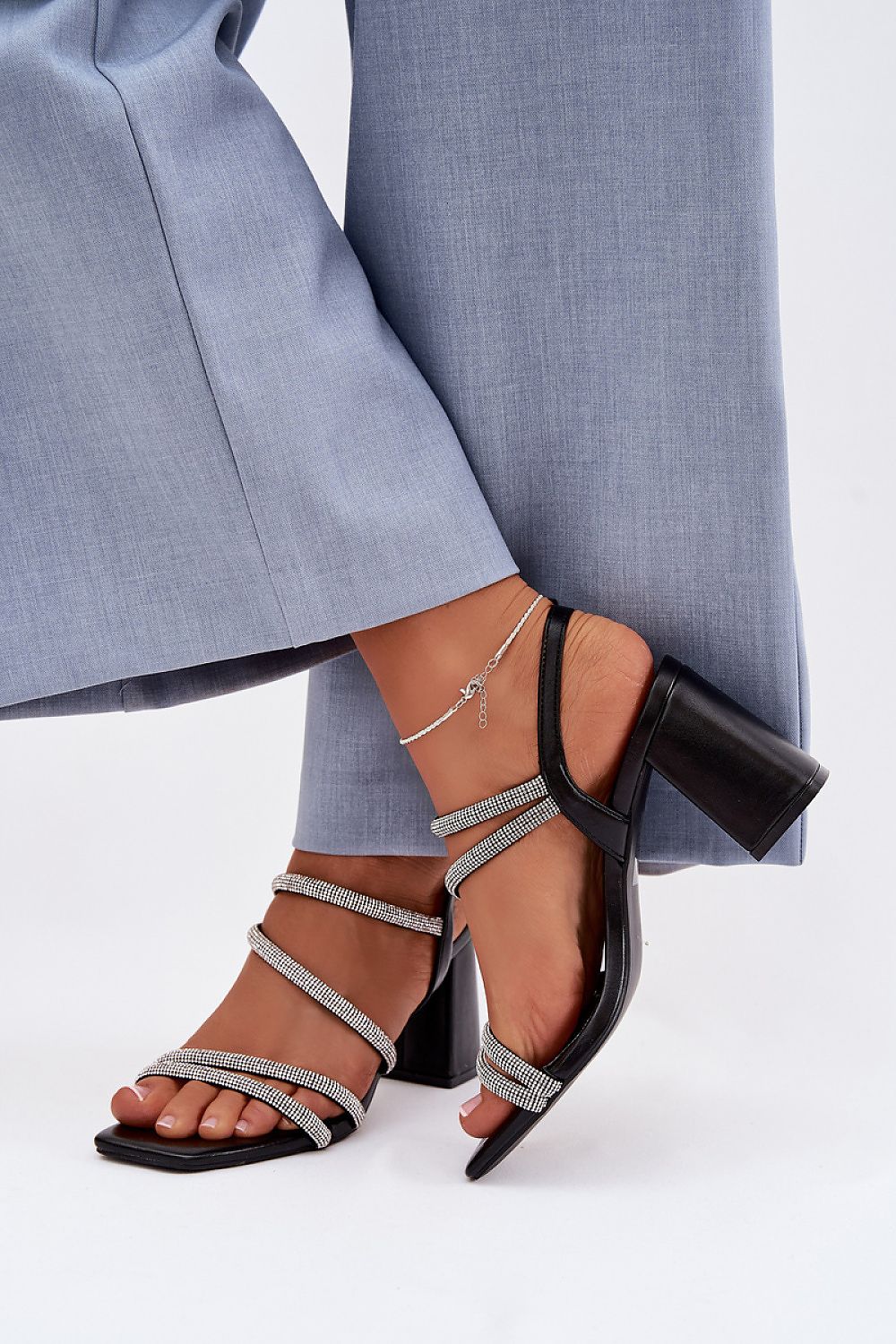 Women’s Rhinestone Wedding Block Sandals-Women's Sandals-LeStyleParfait
