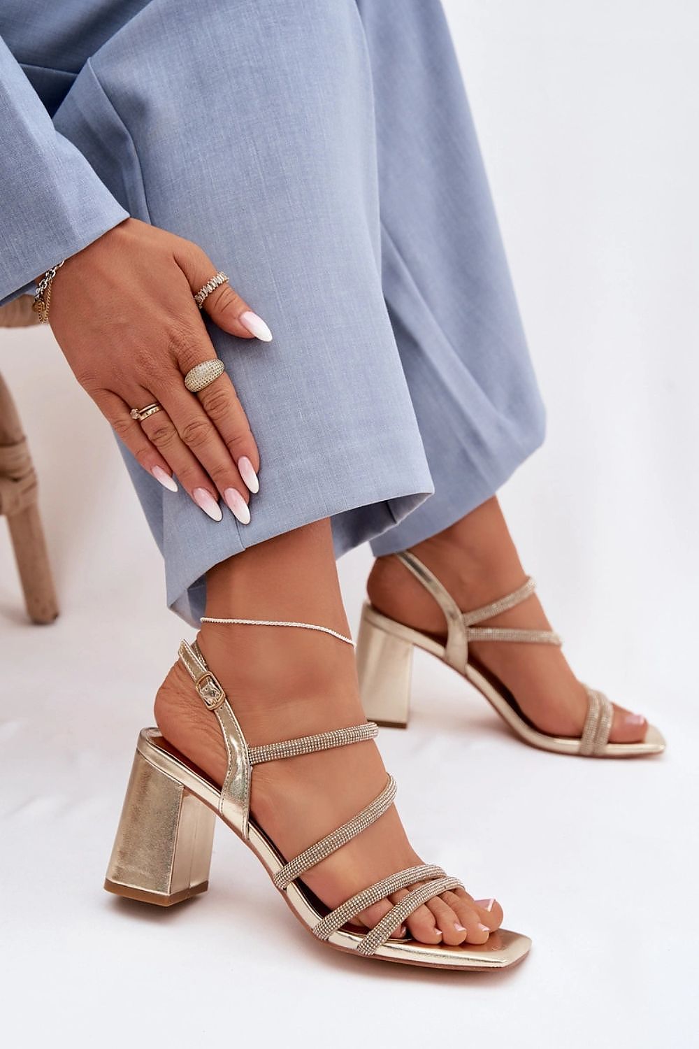 Women’s Rhinestone Wedding Block Sandals-Women's Sandals-LeStyleParfait
