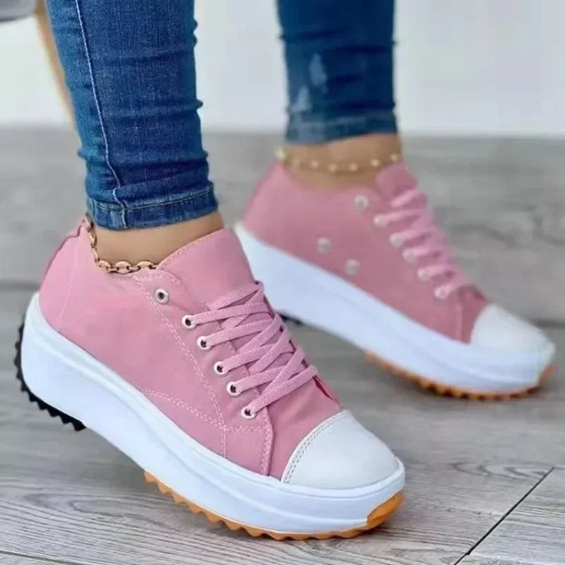 Women's Sneakers - Low-Top Flat Sneakers - Lace-Up All-Season Shoes