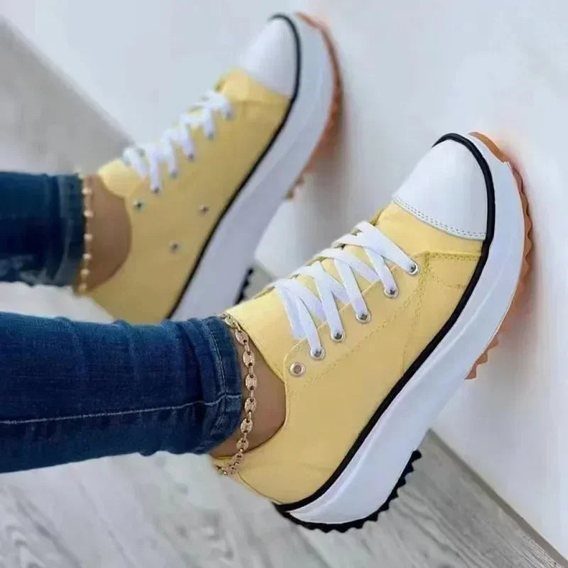 Women's Sneakers - Low-Top Flat Sneakers - Lace-Up All-Season Shoes