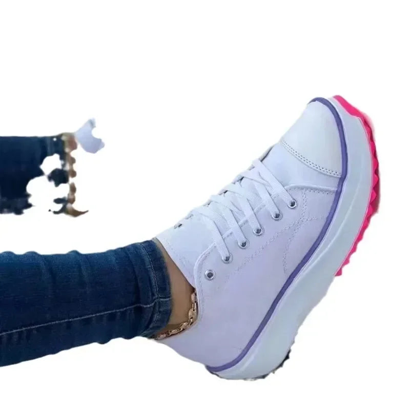 Women's Sneakers - Low-Top Flat Sneakers - Lace-Up All-Season Shoes
