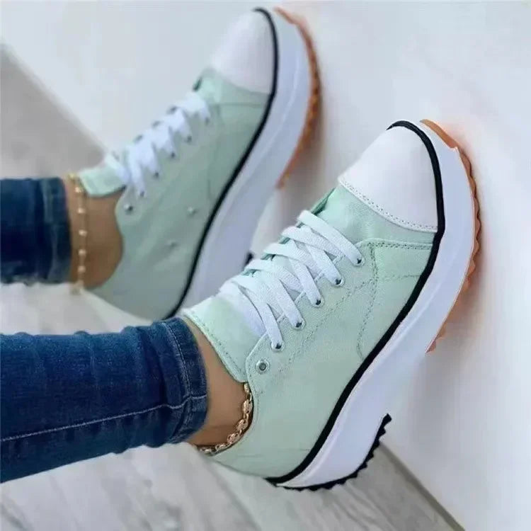 Women's Sneakers - Low-Top Flat Sneakers - Lace-Up All-Season Shoes