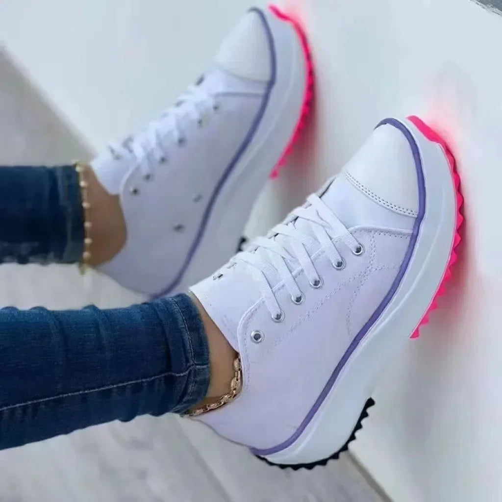 Women's Sneakers - Low-Top Flat Sneakers - Lace-Up All-Season Shoes
