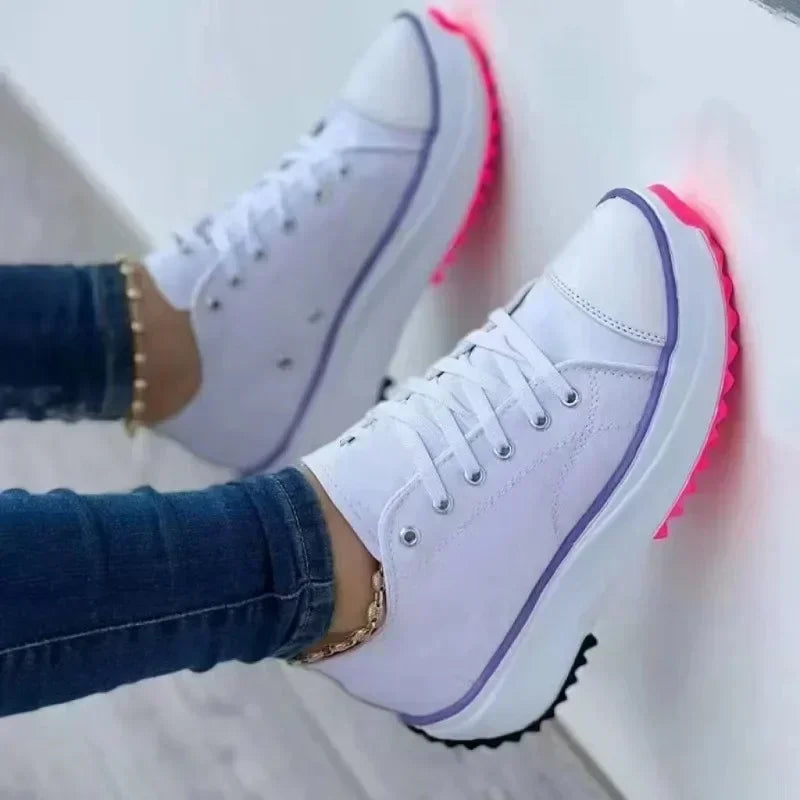 Women's Sneakers - Low-Top Flat Sneakers - Lace-Up All-Season Shoes