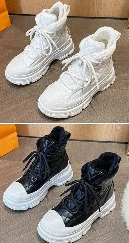 Women's Sneakers - Platform Ankle Boots Sneakers - Lace-Up All-Season Shoes