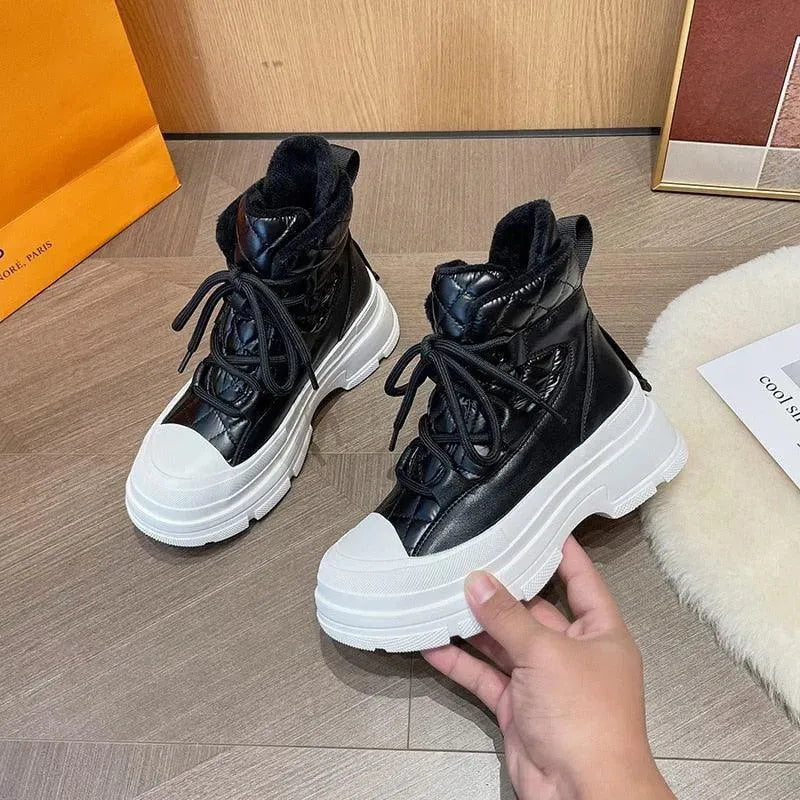 Women's Sneakers - Platform Ankle Boots Sneakers - Lace-Up All-Season Shoes