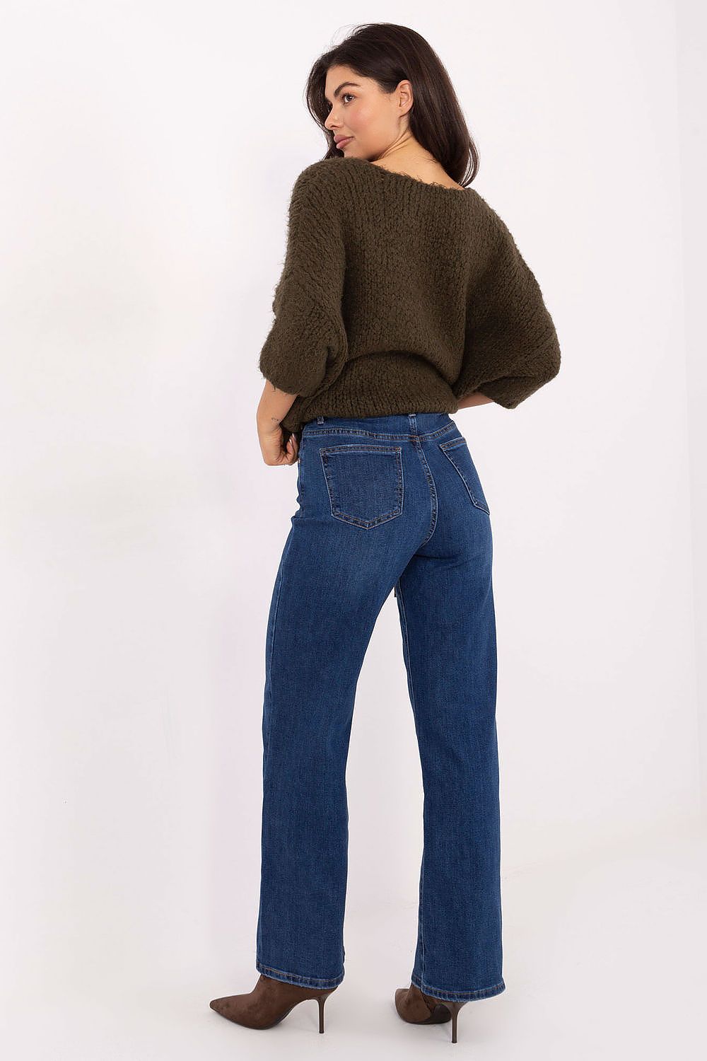 Women's Straight Leg Jeans - Blue High Waist Belted Denim-Straight Leg Jeans-LeStyleParfait
