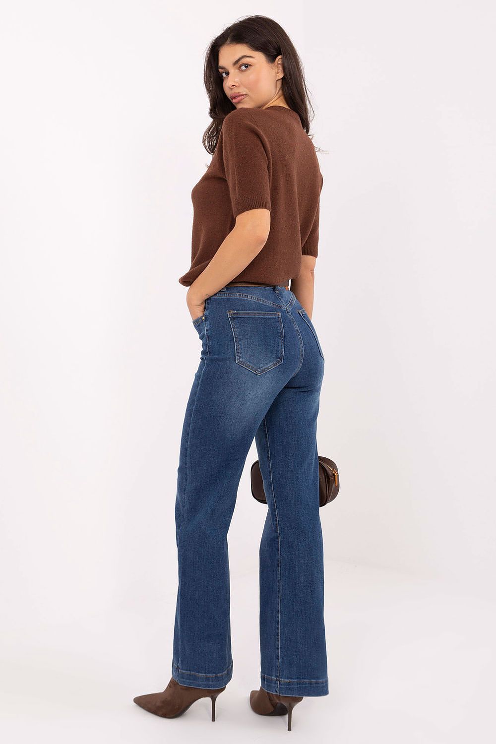 Women's Straight Leg Jeans - Blue High Waist Belted-Straight Leg Jeans-LeStyleParfait
