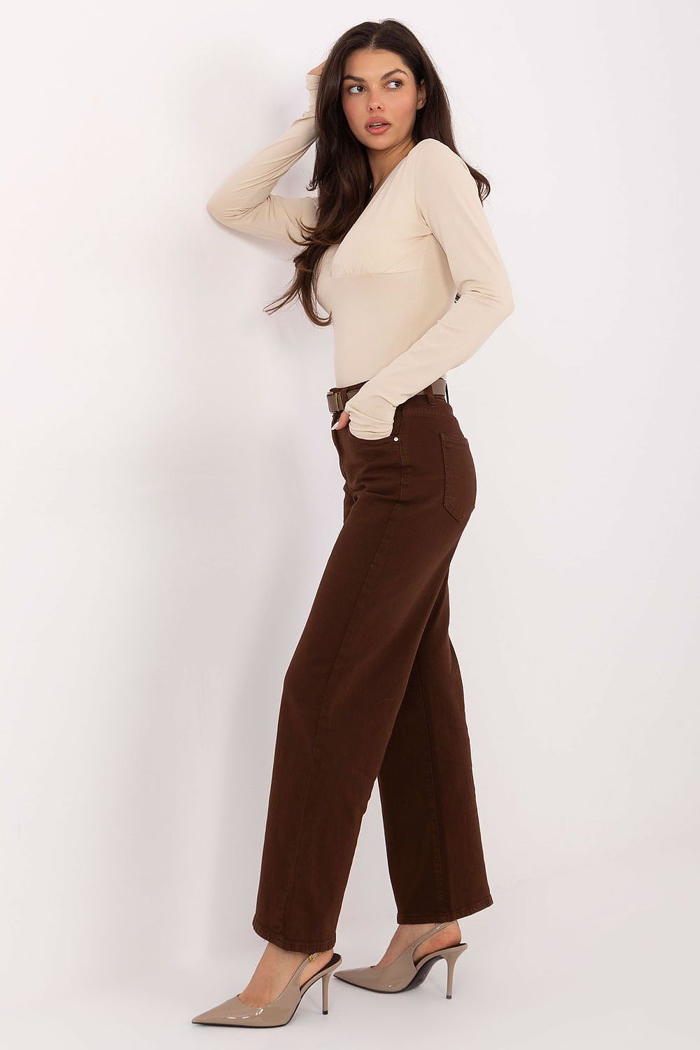 Women's Straight Leg Jeans - Brown Cotton High Waist-Straight Leg Jeans-LeStyleParfait