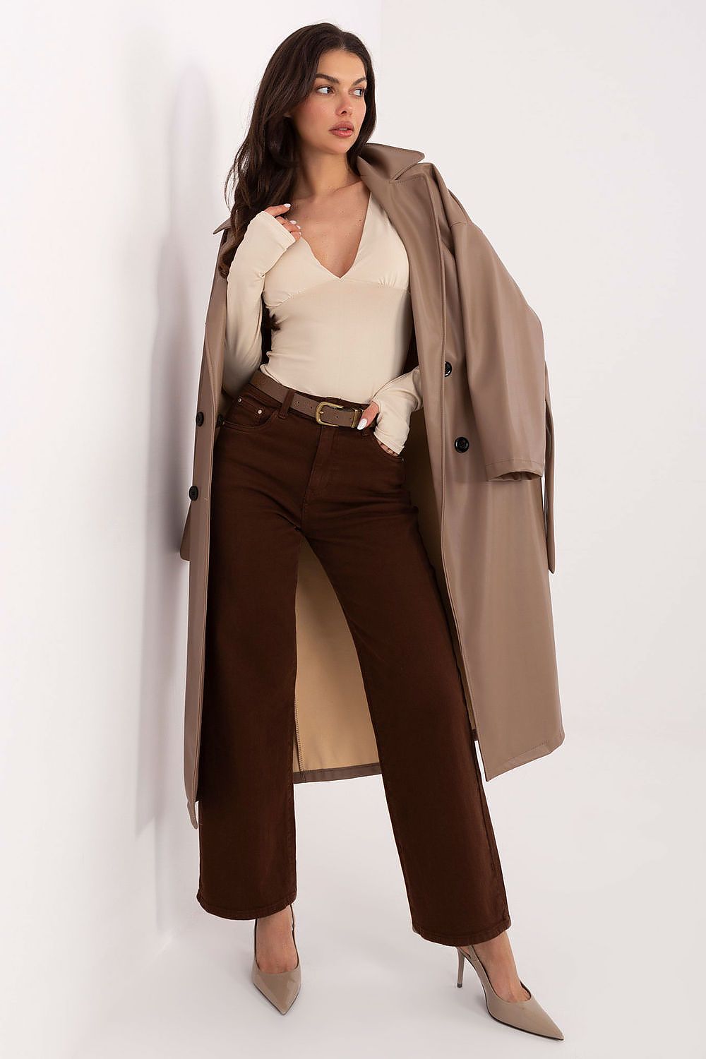 Women's Straight Leg Jeans - Brown Cotton High Waist-Straight Leg Jeans-LeStyleParfait