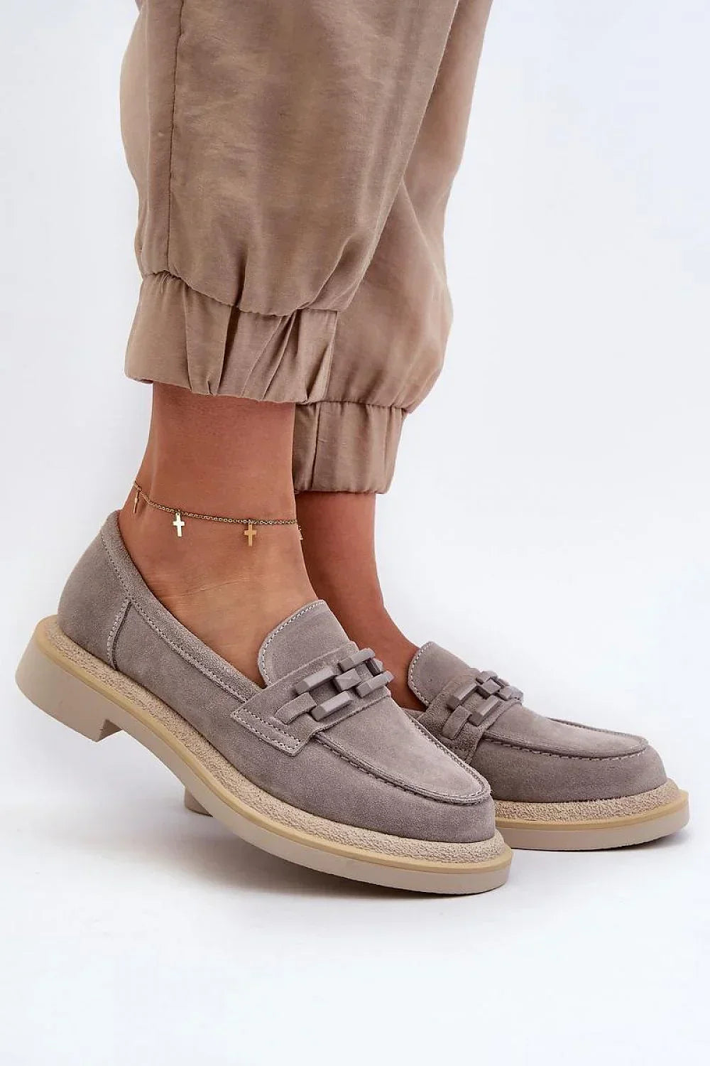 Women’s suede apron toe moccasin loafers, comfortable casual women’s suede loafers for work in spring and autumn