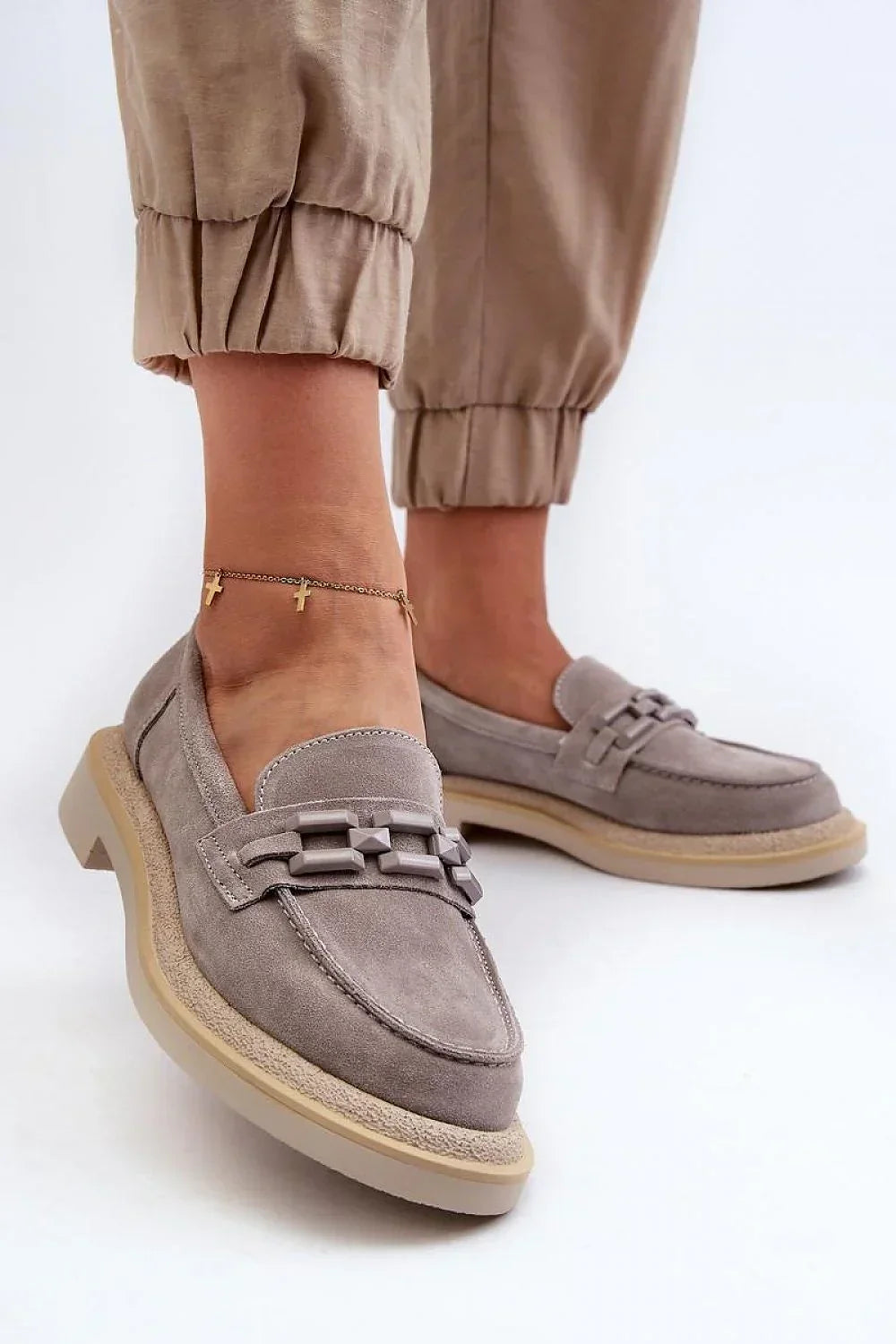 Women’s suede apron toe moccasin loafers, comfortable casual women’s suede loafers for work in spring and autumn