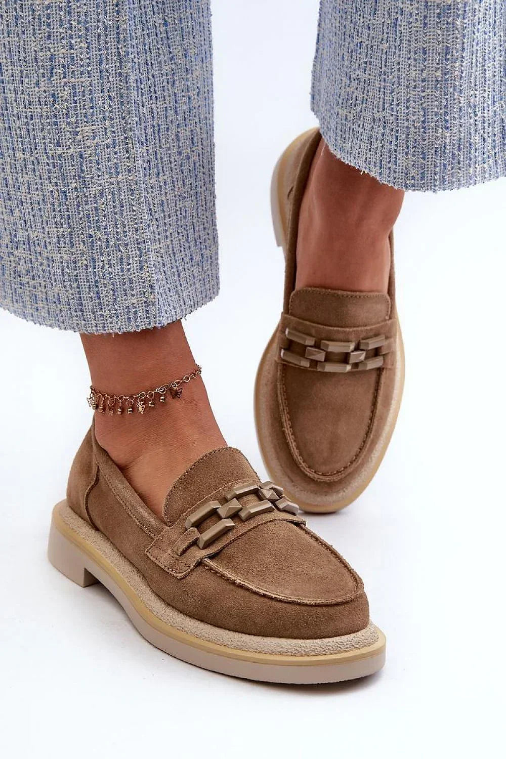 Women’s suede apron toe moccasin loafers, comfortable casual women’s suede loafers for work in spring and autumn