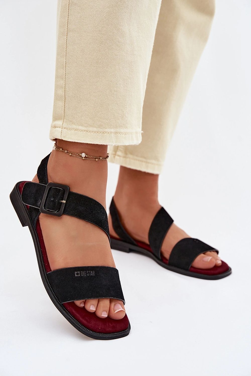 Women’s Suede Buckle Flat Sandals-Women's Sandals-LeStyleParfait