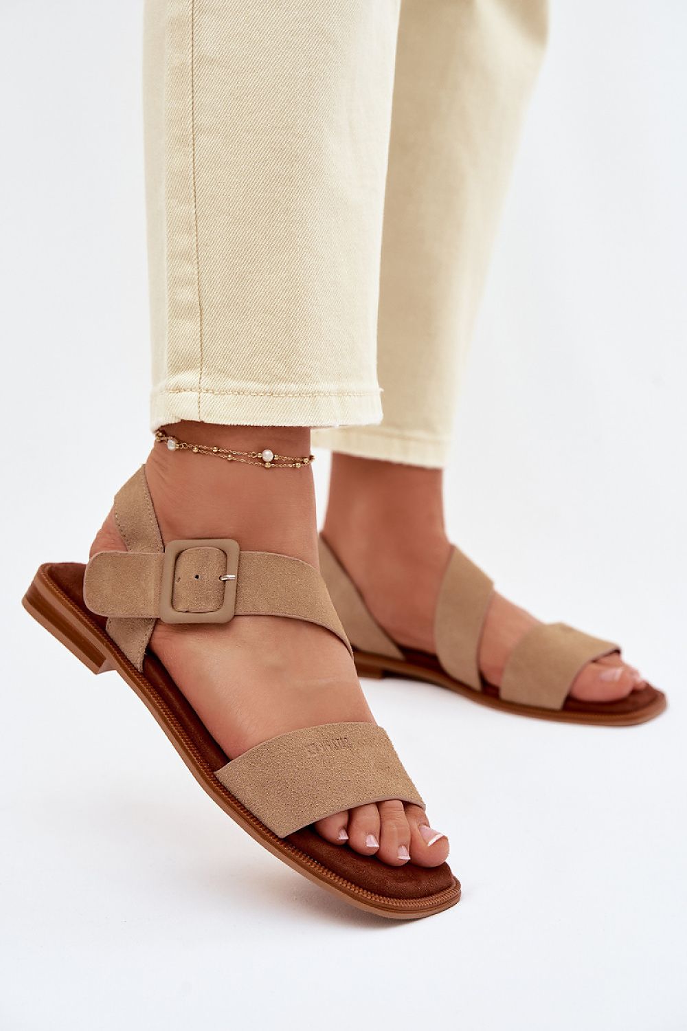Women’s Suede Buckle Flat Sandals-Women's Sandals-LeStyleParfait