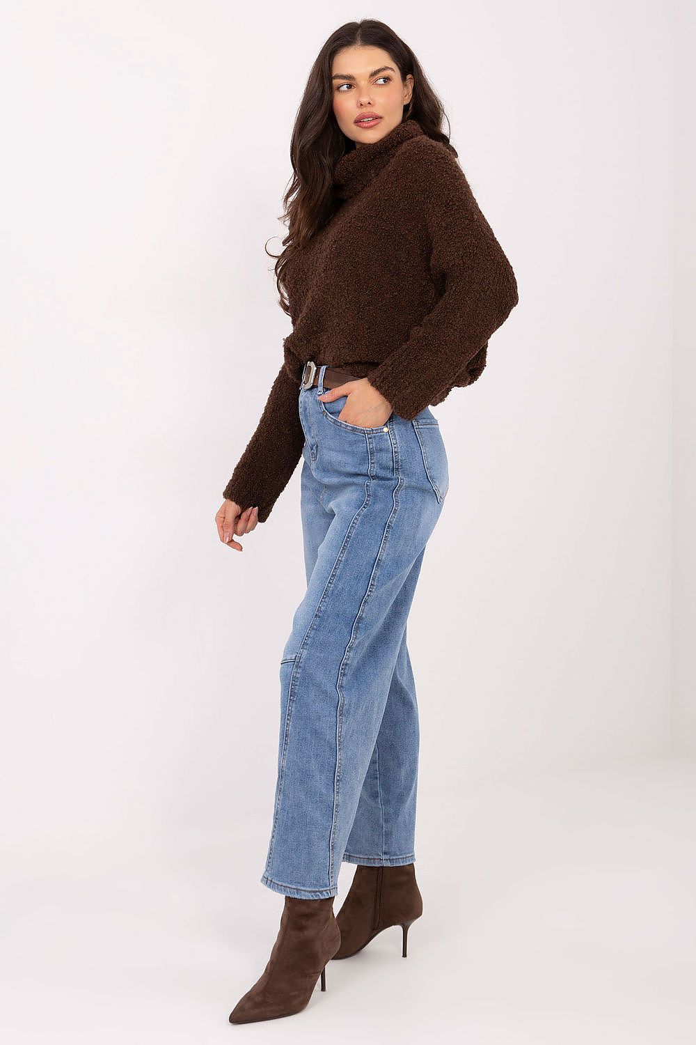 Women's Tapered Jeans - Blue High Waist Belted Denim-Straight Leg Jeans-LeStyleParfait