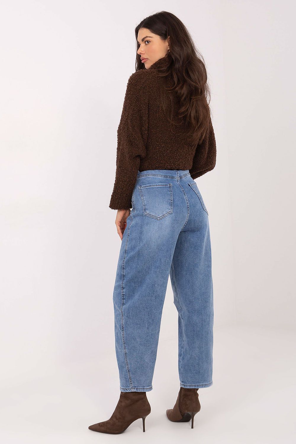 Women's Tapered Jeans - Blue High Waist Belted Denim-Straight Leg Jeans-LeStyleParfait
