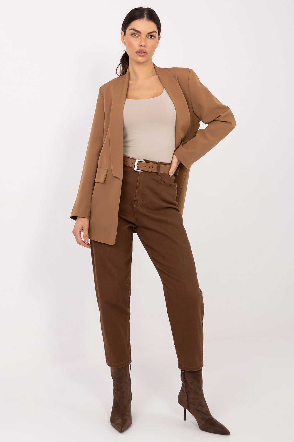 Women's Tapered Jeans - Brown High Waist Ankle Denim-Straight Leg Jeans-LeStyleParfait