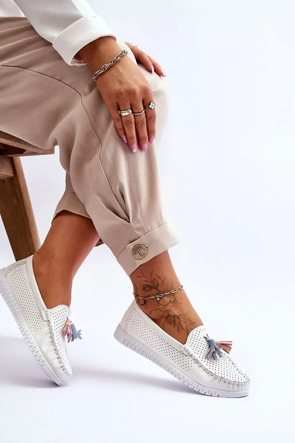 Women’s Tassel Perforated Leather Platform Moccasins