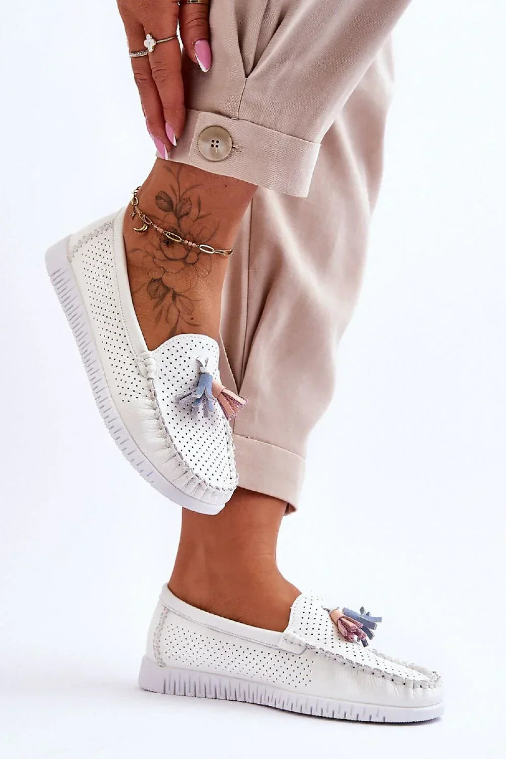 Women’s Tassel Perforated Leather Platform Moccasins