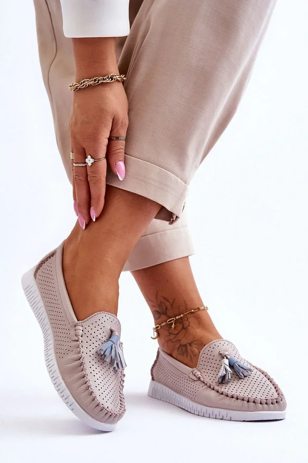 Women’s Tassel Perforated Leather Platform Moccasins