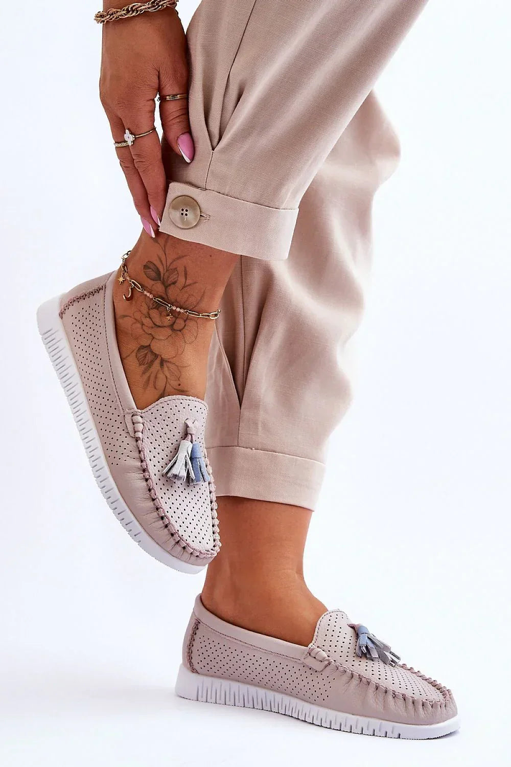Women’s Tassel Perforated Leather Platform Moccasins