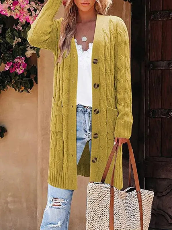 Women’s Twist Knit Cardigan Sweater – V-Neck Button Style