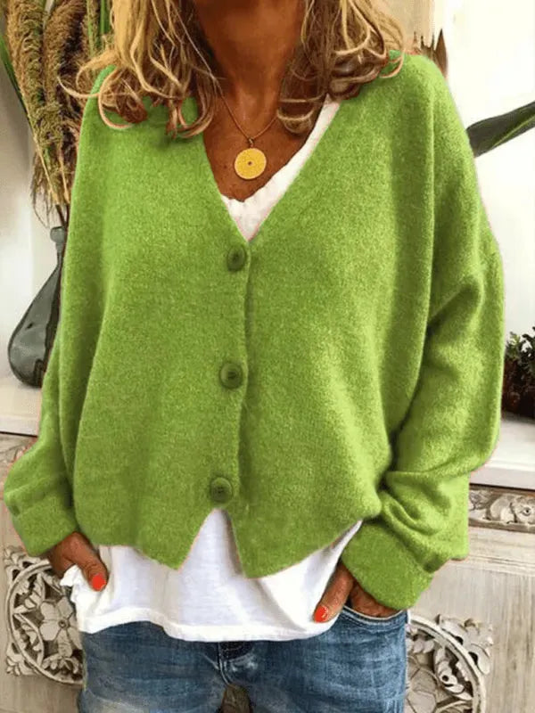 Women’s V-Neck Button Cardigan Sweater – Relaxed Spring Layer
