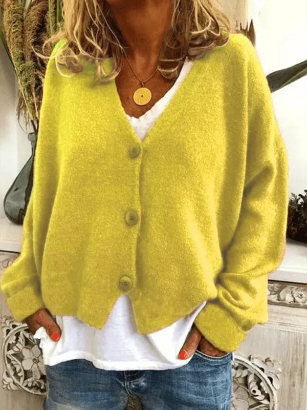 Women’s V-Neck Button Cardigan Sweater – Relaxed Spring Layer